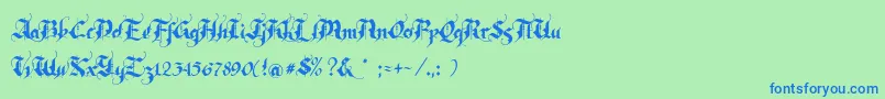 フォントRhapsody – 青い文字は緑の背景です。