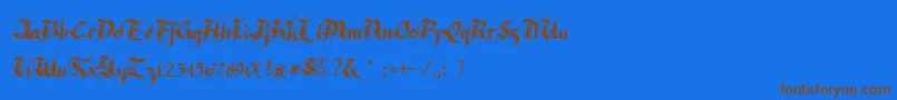 フォントRhapsody – 茶色の文字が青い背景にあります。