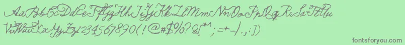 フォントTellUsPangaia – 緑の背景に灰色の文字