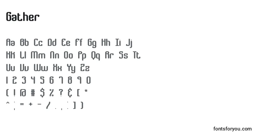 Czcionka Gather – alfabet, cyfry, specjalne znaki