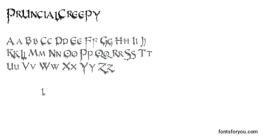 Schriftart PrUncialCreepy – Alphabet, Zahlen, spezielle Symbole