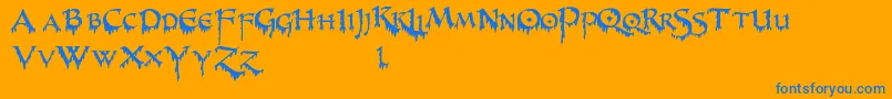 PrUncialCreepy-Schriftart – Blaue Schriften auf orangefarbenem Hintergrund