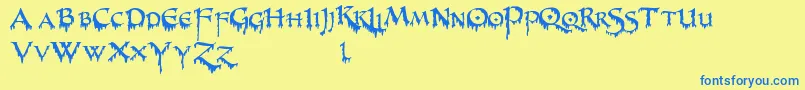 PrUncialCreepy-Schriftart – Blaue Schriften auf gelbem Hintergrund