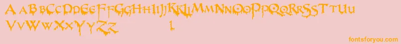 PrUncialCreepy-Schriftart – Orangefarbene Schriften auf rosa Hintergrund