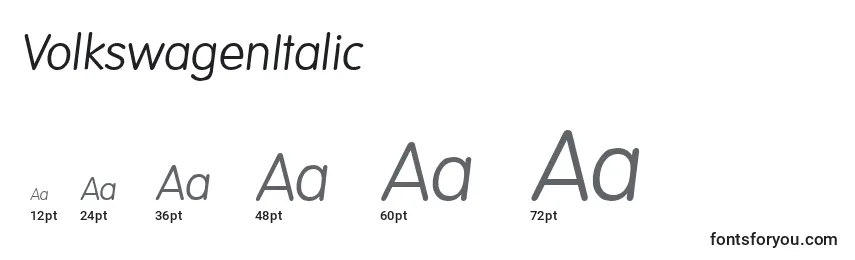 Размеры шрифта VolkswagenItalic