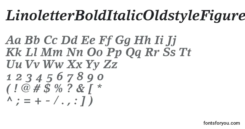 A fonte LinoletterBoldItalicOldstyleFigures – alfabeto, números, caracteres especiais