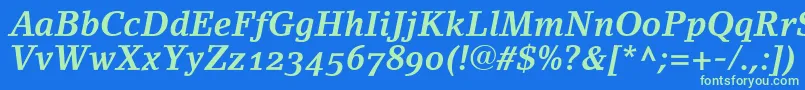 LinoletterBoldItalicOldstyleFigures Font – Green Fonts on Blue Background