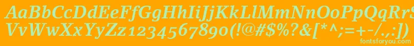 LinoletterBoldItalicOldstyleFigures Font – Green Fonts on Orange Background