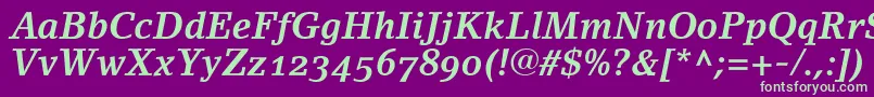 LinoletterBoldItalicOldstyleFigures Font – Green Fonts on Purple Background