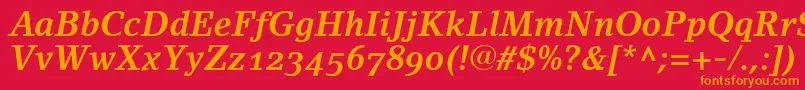 LinoletterBoldItalicOldstyleFigures Font – Orange Fonts on Red Background