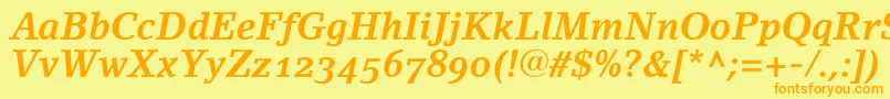 LinoletterBoldItalicOldstyleFigures Font – Orange Fonts on Yellow Background