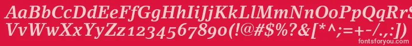 LinoletterBoldItalicOldstyleFigures Font – Pink Fonts on Red Background