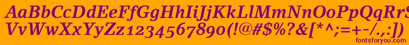 Fonte LinoletterBoldItalicOldstyleFigures – fontes roxas em um fundo laranja