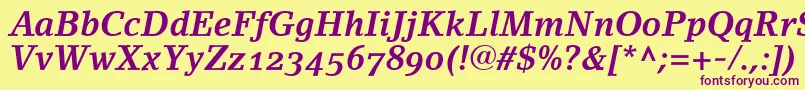 LinoletterBoldItalicOldstyleFigures Font – Purple Fonts on Yellow Background