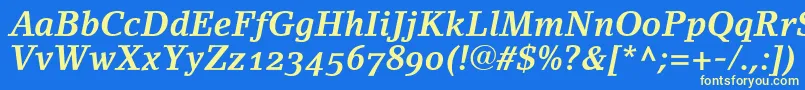 LinoletterBoldItalicOldstyleFigures Font – Yellow Fonts on Blue Background