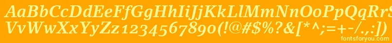 LinoletterBoldItalicOldstyleFigures Font – Yellow Fonts on Orange Background