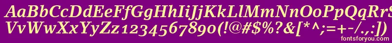 LinoletterBoldItalicOldstyleFigures-Schriftart – Gelbe Schriften auf violettem Hintergrund