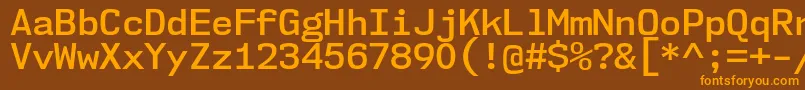 Nk57MonospaceNoSb-fontti – oranssit fontit ruskealla taustalla
