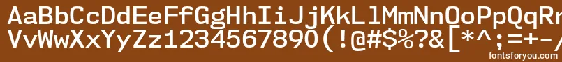 Nk57MonospaceNoSb-fontti – valkoiset fontit ruskealla taustalla