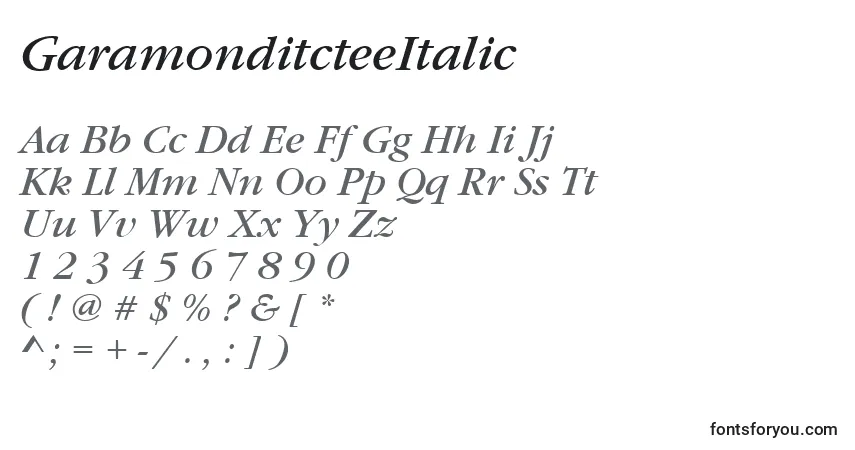 GaramonditcteeItalic-fontti – aakkoset, numerot, erikoismerkit