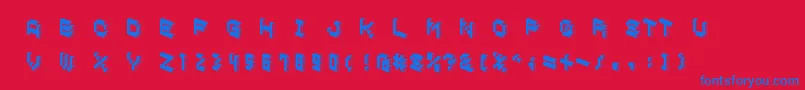 CubicblockD-Schriftart – Blaue Schriften auf rotem Hintergrund