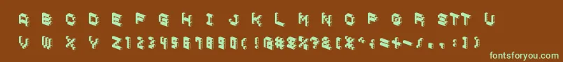 フォントCubicblockD – 緑色の文字が茶色の背景にあります。