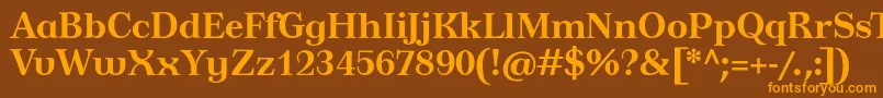 フォントTusardecotextBold – オレンジ色の文字が茶色の背景にあります。