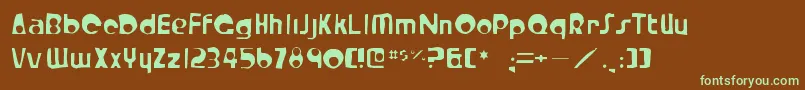 フォントCrystalradiokitgaunt – 緑色の文字が茶色の背景にあります。