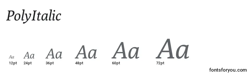 sizes of polyitalic font, polyitalic sizes