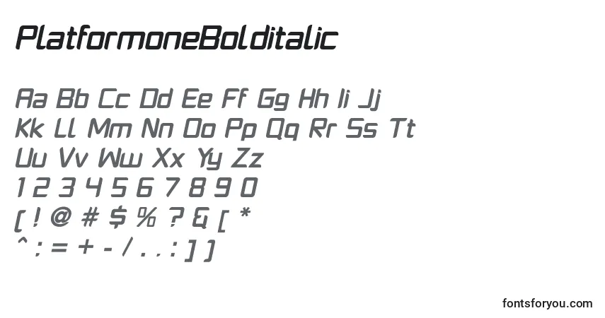 characters of platformonebolditalic font, letter of platformonebolditalic font, alphabet of  platformonebolditalic font