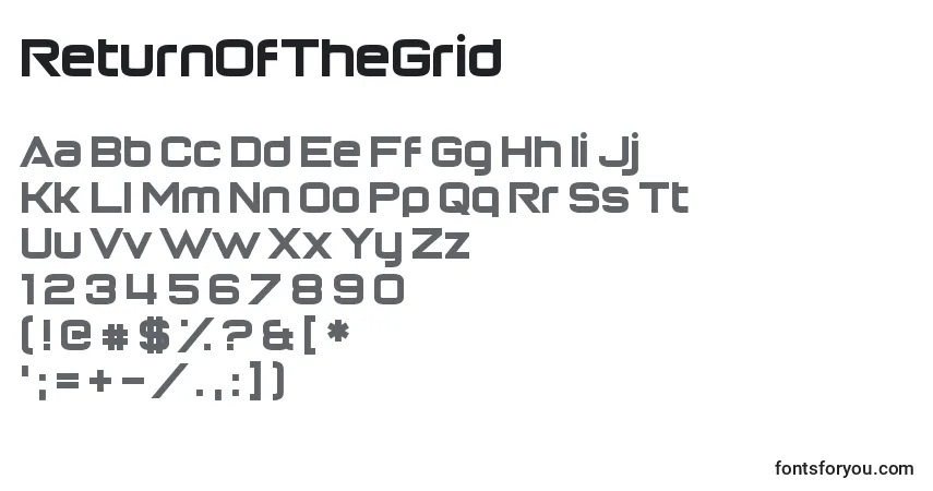characters of returnofthegrid font, letter of returnofthegrid font, alphabet of  returnofthegrid font