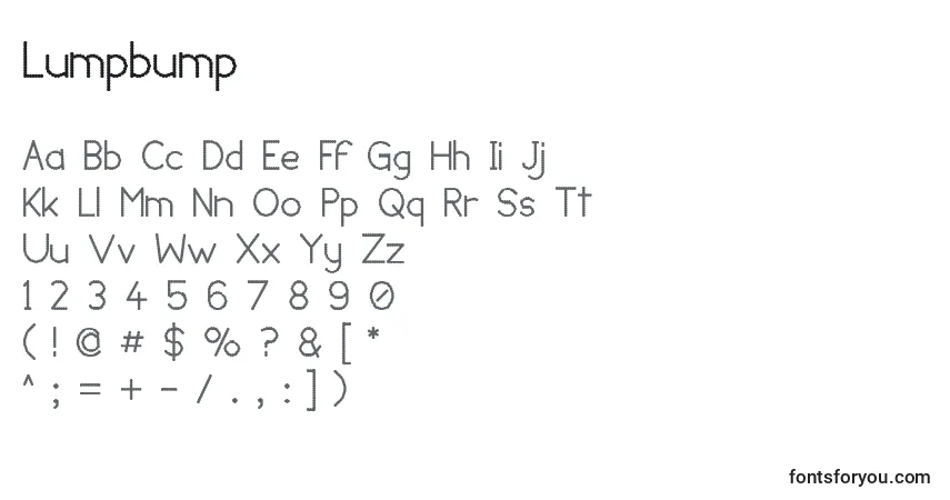 Czcionka Lumpbump – alfabet, cyfry, specjalne znaki