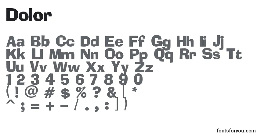 Czcionka Dolor – alfabet, cyfry, specjalne znaki