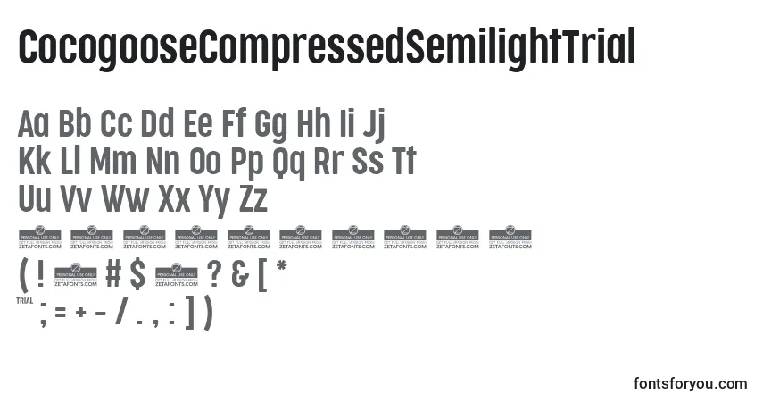 Czcionka CocogooseCompressedSemilightTrial – alfabet, cyfry, specjalne znaki