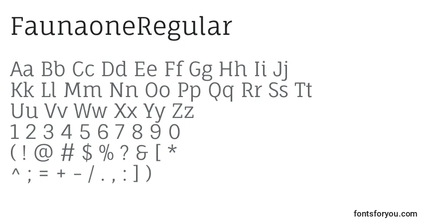 A fonte FaunaoneRegular – alfabeto, números, caracteres especiais