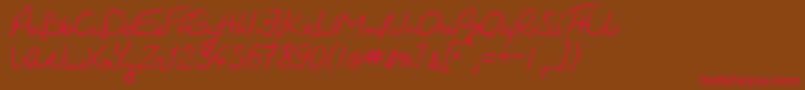 Czcionka JacquesHandwriting – czerwone czcionki na brązowym tle