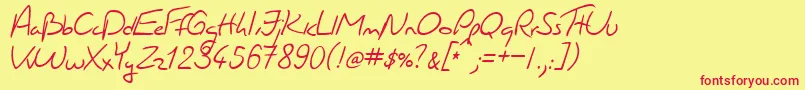 JacquesHandwriting Font – Red Fonts on Yellow Background