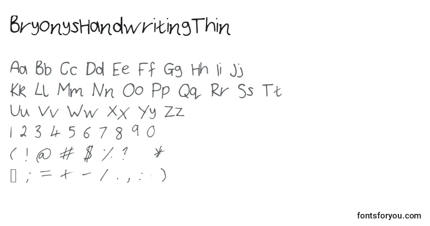 Czcionka BryonysHandwritingThin – alfabet, cyfry, specjalne znaki