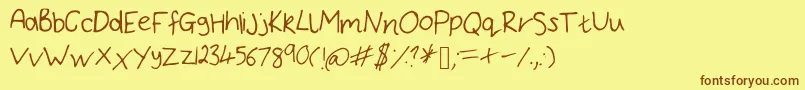 BryonysHandwritingThin Font – Brown Fonts on Yellow Background