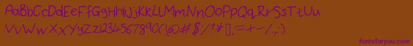 BryonysHandwritingThin Font – Purple Fonts on Brown Background