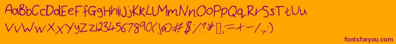 BryonysHandwritingThin Font – Purple Fonts on Orange Background