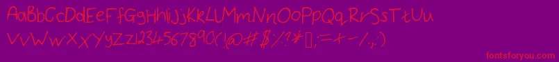 BryonysHandwritingThin Font – Red Fonts on Purple Background