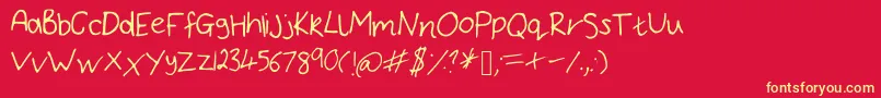 BryonysHandwritingThin Font – Yellow Fonts on Red Background
