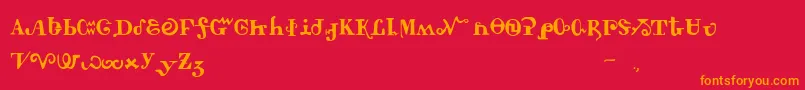 Tschiroki-Schriftart – Orangefarbene Schriften auf rotem Hintergrund