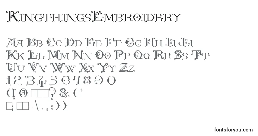 Schriftart KingthingsEmbroidery – Alphabet, Zahlen, spezielle Symbole