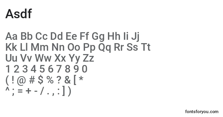 Schriftart Asdf – Alphabet, Zahlen, spezielle Symbole