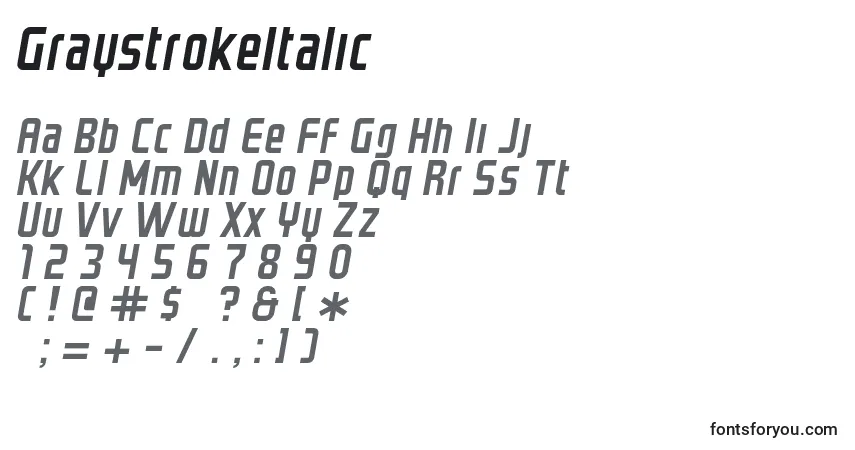 Шрифт GraystrokeItalic – алфавит, цифры, специальные символы