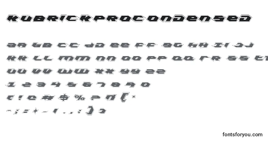 Czcionka KubrickProCondensed – alfabet, cyfry, specjalne znaki