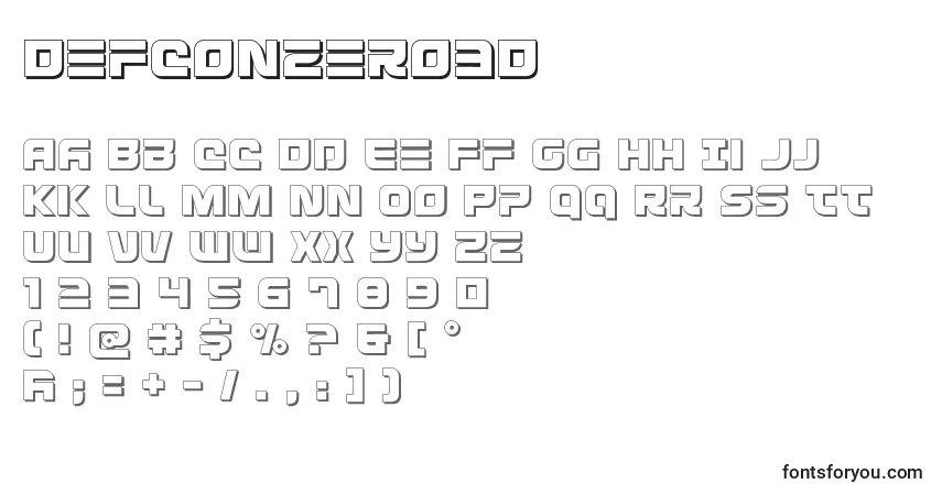 Czcionka Defconzero3D – alfabet, cyfry, specjalne znaki