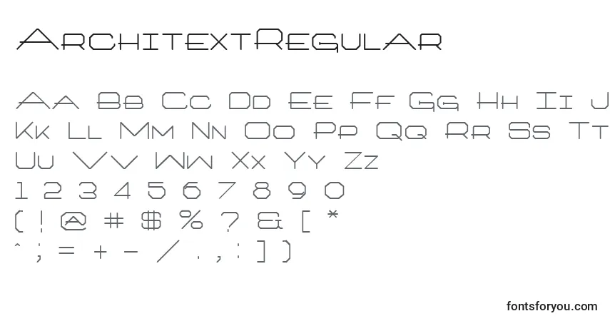 A fonte ArchitextRegular – alfabeto, números, caracteres especiais